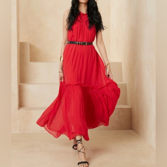 NWT Banana Republic Black Crinkle Maxi Dress with Silk - Size Small - Picture 2 of 13